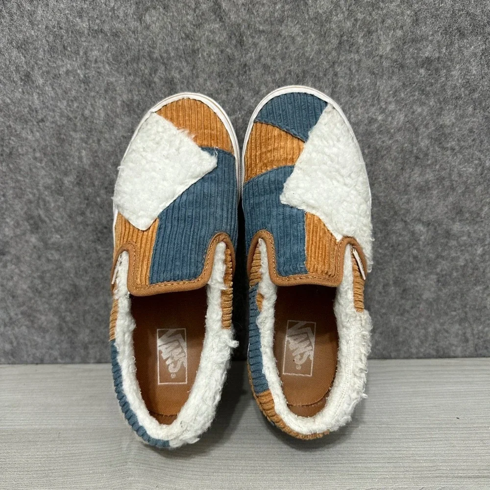 Kids Vans Classic Slip On Sherpa Corduroy Patchwork Shoes Size 3 US